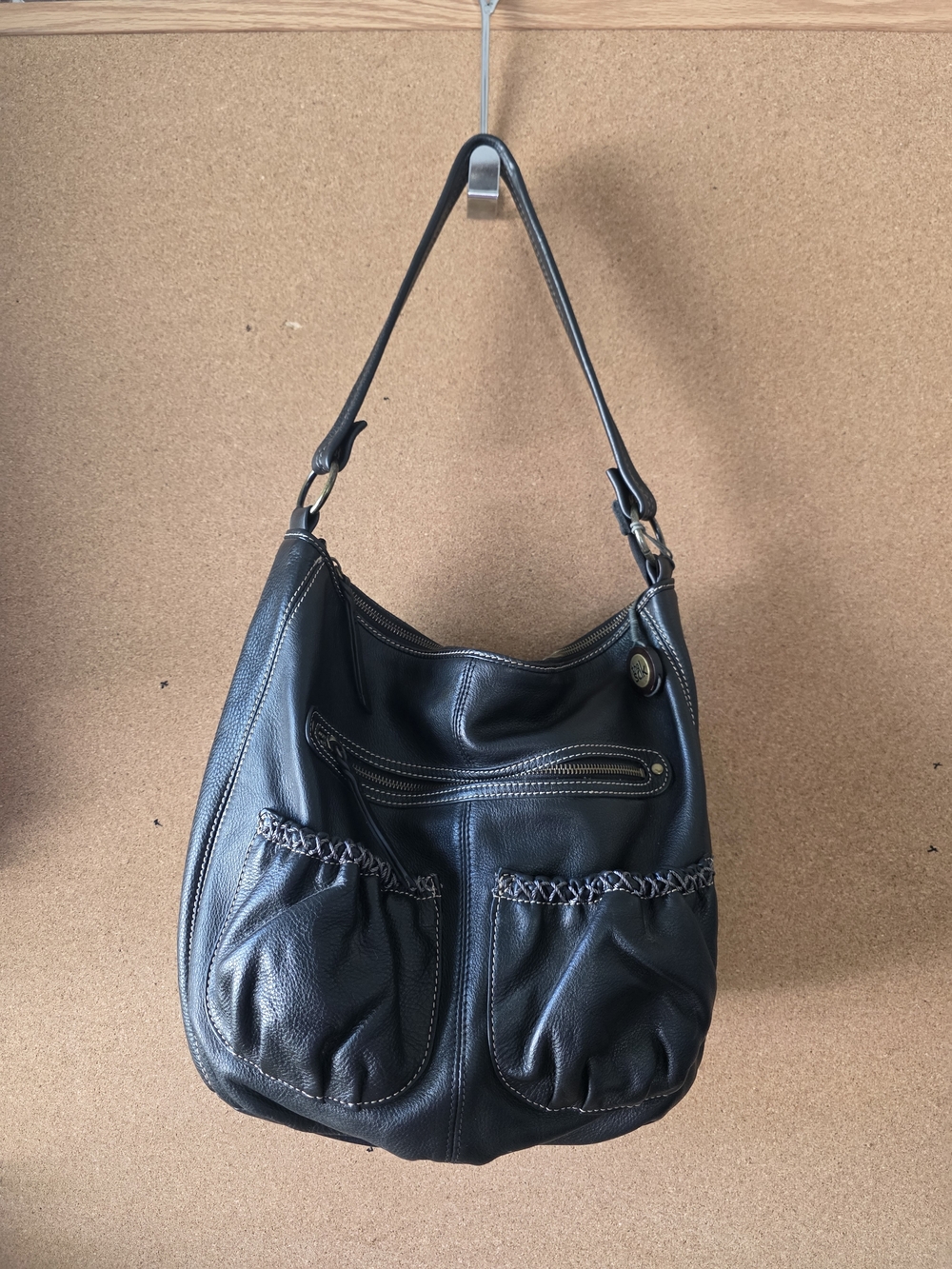 The Sak Black Leather Slouchy Shoulder Bag Hobo 15x12